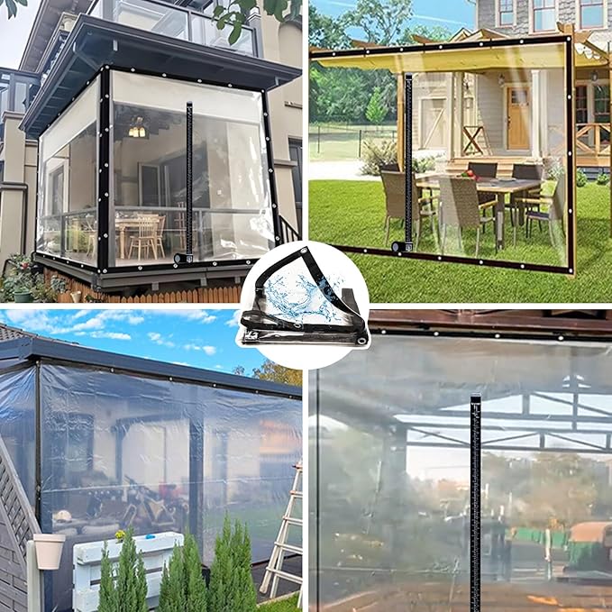 Curtain Patio Enclosure, Water Proof PVC Curtains for Gazebos with Zip, Transparent Outdoor Tarps for Patio Enclosure, Camping, Porch(1.6x1.8m)