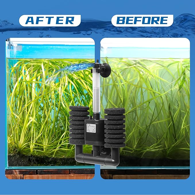 Aquarium Sponge Filter 5-20 Gallon Fish Tank Filter, Electric Power Double Sponge Filter, Quiet Small Low Flow Foam Filter for Fish Tank Betta Shrimp, Intake Dual Sponge Filter Kit w/Pump