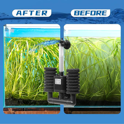 Aquarium Sponge Filter 5-20 Gallon Fish Tank Filter, Electric Power Double Sponge Filter, Quiet Small Low Flow Foam Filter for Fish Tank Betta Shrimp, Intake Dual Sponge Filter Kit w/Pump
