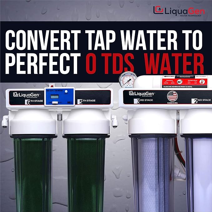 LiquaGen - 6 Stage Heavy Duty - 0 TDS/PPM Reverse Osmosis/Deionization Aquarium Reef Water Filter System | Ultimate Purification RO/DI Machine w/Dual Deionization Canisters (150 GPD)