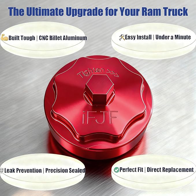 iFJF 68065612AA Fuel Filter Housing Cover Cap Replacement for 2011-2024 Ram 6.7L 2500 3500 4500 5500 2010 DODGE RAM 2500 3500 PICKUP DODGE RAM 4000-5000 Cummins Diesel Engine Billet Aluminum (Red)