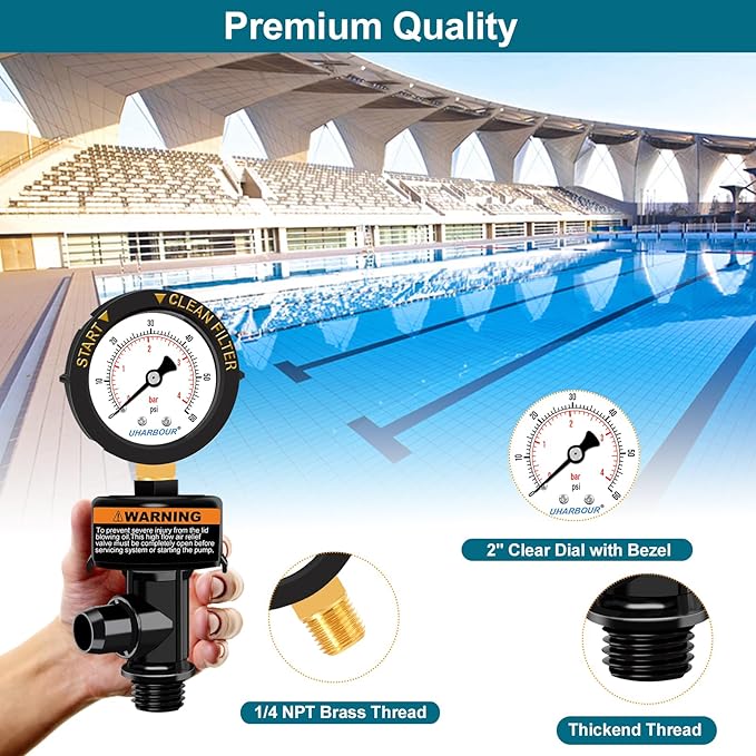 Air Relief Valve with Pool Filter Pressure Gauge, Air Relief Valve Highly Compatible with Pool Filters and Pumps