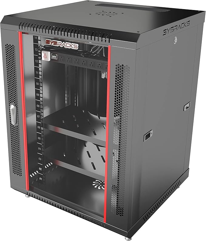 Sysracks 15U Wall Mount Server Rack Cabinet, 19” Locking Network Rack, 24” Deep, Glass Door, with Fan, PDU and Shelf