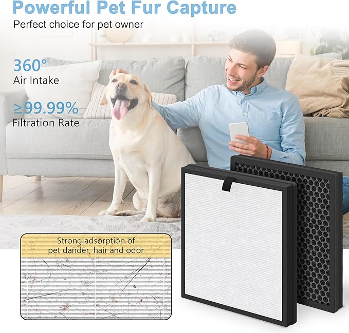 AP303 AP304 Replacement Filters, Compatible with DAYETTE ＆ FRESHDEW Air Purifier AP303/AP304, H14 HEPA Filter with Activated Carbon, 4 Pack (Original Filter)