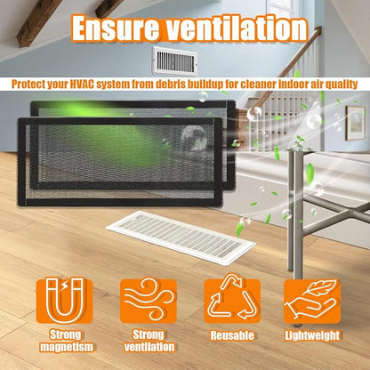 Magnetic Floor Vent Covers- 4"x10" Air Vent Screen Mesh Cover, Floor Register Vent Cover, Magnetic PVC Vent Mesh for Home Wall Ceiling Floor Air Vent Filters (4-Packs)