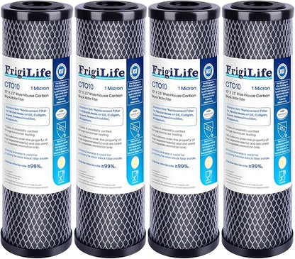 1 Micron 10" x 2.5" Whole House CTO Carbon Sedimen Water Filter Compatible DuPont WFPFC8002, WFPFC9001, SCWH-5, WHCF-WHWC, FXWTC, RO Unit for Under Sink & Countertop Filtration System,4Pack