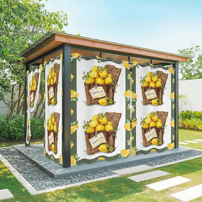 Lemon Outdoor Curtains for Patio Lemons in Baskets Summer Tropical Plants Green Waterproof Outside Curtains with Grommet Top Weatherproof Curtain for Cabana Pergola Gazebo, 2 Pack, 54" W x 84" L