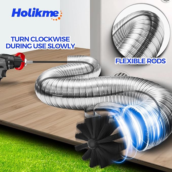 Holikme 40 Feet Dryer Vent Cleaner Kit, Flexible Lint Brush with Drill Attachment, Extends Up to 40 Feet for Easy Cleaning, Synthetic Brush Head, Use with or Without a Power Drill, Black