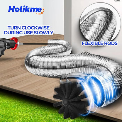 Holikme 40 Feet Dryer Vent Cleaner Kit, Flexible Lint Brush with Drill Attachment, Extends Up to 40 Feet for Easy Cleaning, Synthetic Brush Head, Use with or Without a Power Drill, Black