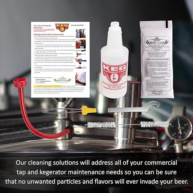 Kegconnection Kegerator Beer Line Cleaning Kit - Easy and Safe to Use Keg Cleaner - with Brew Clean Solution and More