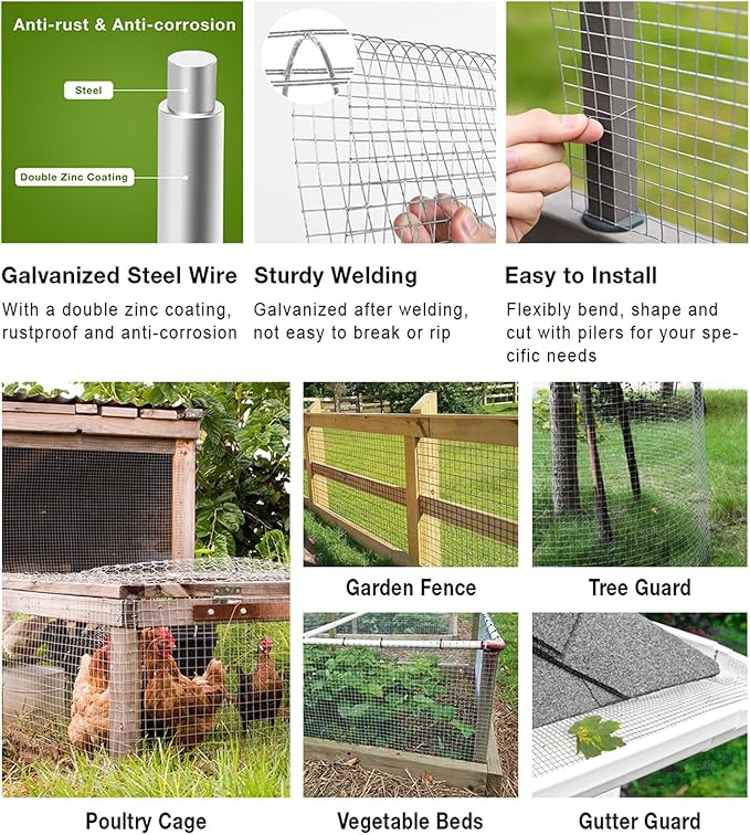 Livestock Fencing Roll Galvanised Welded Wire Mesh Roll Garden Chicken Wire Animals Enclosure for Chickens, Rabbits, Dogs, Window Guards Vegetable Protection for Indoor or Outdoor ( Size : L:1.2m-H:1m