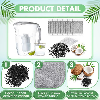 Lounsweer 100 Pcs Activated Charcoal Water Filter Coconut Shell Distiller Filters Activated Charcoal Sachets for Most Replacement Countertop Water Distillers