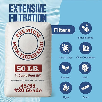 Play22 20 Grade Pool Filter Sand - Pool Sand, 50 Pound Bag Silica Sand for Pool Filter, Non Staining, Non Corroding, for Above Ground and Inground Swimming Pool Care
