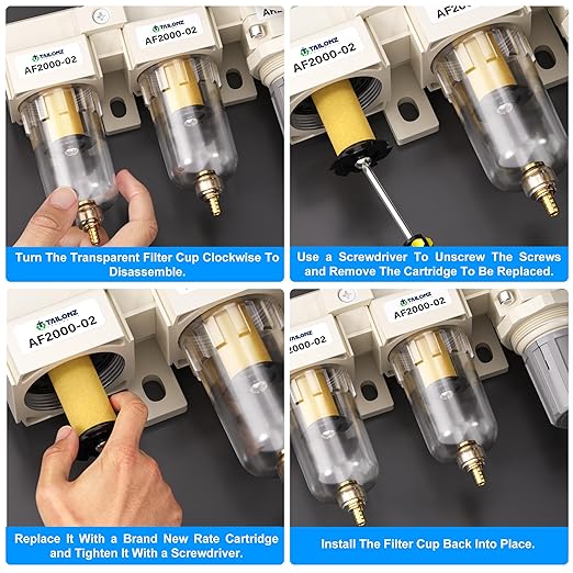 TAILONZ PNEUMATIC 1/4 Inch NPT 3 in 1 Air Filter Pressure Regulator Combo Piggyback, Air Tool Compressor Filter with Gauge AF2000+AF2000+AR2000