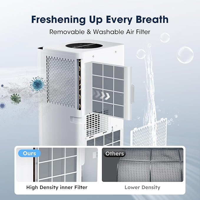 8000BTU Portable Air Conditioners Smart AC Unit with App & Remote Control 3-in-1 Cooling, Dehumidifier, Fan for Rooms up to 350 sq.ft, 24H Timer, White