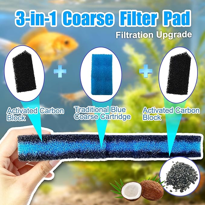 10PCS Replacement Filter Kit for Cascade 700/1000 CCF2UL/CCF3UL Aquarium Floss Media, 2 Upgraded Carbon-Coarse-Activated Carbon Filter Pads, 6 White Floss, 2 Activated Carbon Bags