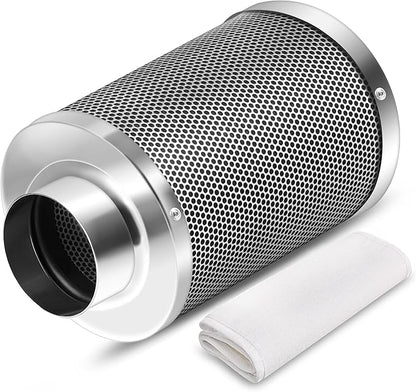 iPower 6 Inch Carbon Filter Odor Control with Australia Virgin Charcoal for Inline Fan Indoor Plants Grow Tent, Reversible Flange, Prefilter Included, 6", Silver