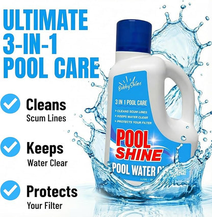 3-in-1 Pool Cleaner & Clarifier - Pool Chemicals, Pool Enzyme Cleaner, Water Clarifier, Waterline Scum Control, Filter Care, Clear Water Finish, 3 Liter (101.5 fl oz) - BubbyShine