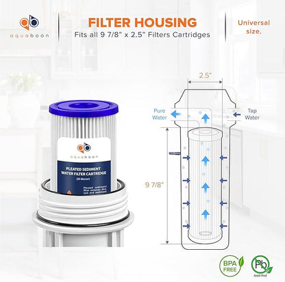 Aquaboon 20 Micron Pleated Sediment Filter Cartridge 10" x 2.5" Whole House Water Filter Replacement Compatible with WFPFC3002, WHKF-WHPL, 6-Pack