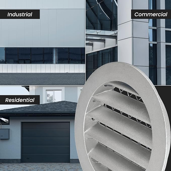 Repa Market 8" Gray Vent Cover - Aluminum - Industrial Round Air Louver - Metal Soffit Vent with Screen - Mesh - Round Grille for House Or Garage Wall- (8" Inch, Gray)
