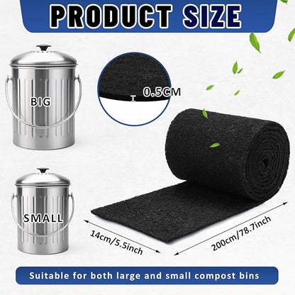 Square Compost Bin Charcoal Filters 78.7 x 5.5 Inch, Activated Carbon Filter Sheet Thickening Trimmable for Compost Bucket Compost Pail Countertop Recycle Bin