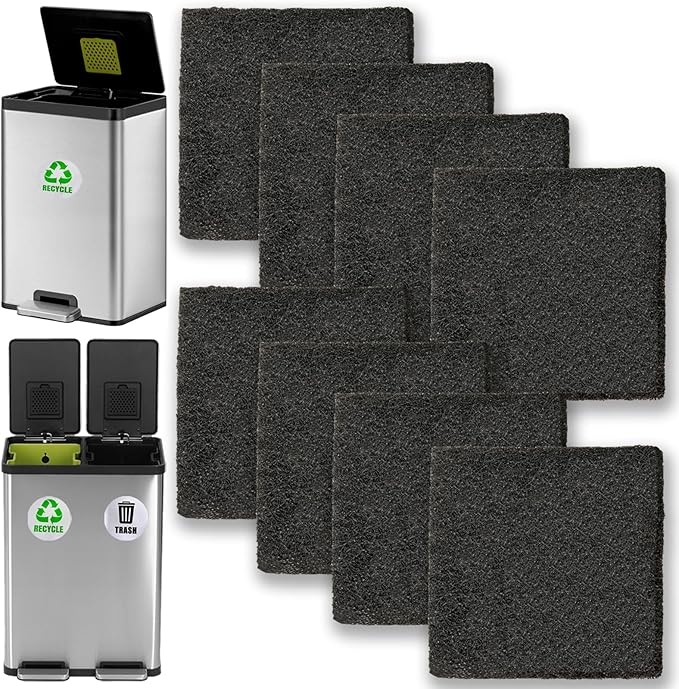 8 Pack Activated Carbon Filters Fits EKO Trash Can with Built-in Compartment 11.8 Gallon, 20L+20L, 36L+24L, Also Fits SIMPLI-Magic Garbage Bins Gallons, Refill for Trash Can and Compost Bin