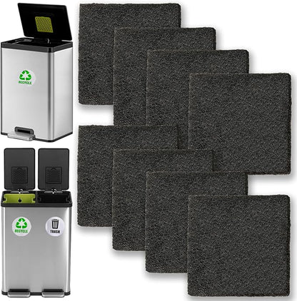 8 Pack Activated Carbon Filters Fits EKO Trash Can with Built-in Compartment 11.8 Gallon, 20L+20L, 36L+24L, Also Fits SIMPLI-Magic Garbage Bins Gallons, Refill for Trash Can and Compost Bin