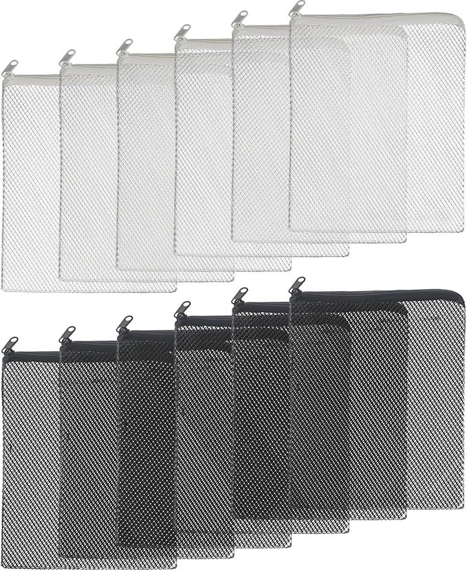 Pawfly 12 Pack Black & White Aquarium Filter Media Bags, Fish Tank Fine Mesh Bag with Plastic Zipper Aquarium Reusable Mesh Bag for Activated Carbon Bio Filter Balls Filter Stones, 7.9" x 5.9"