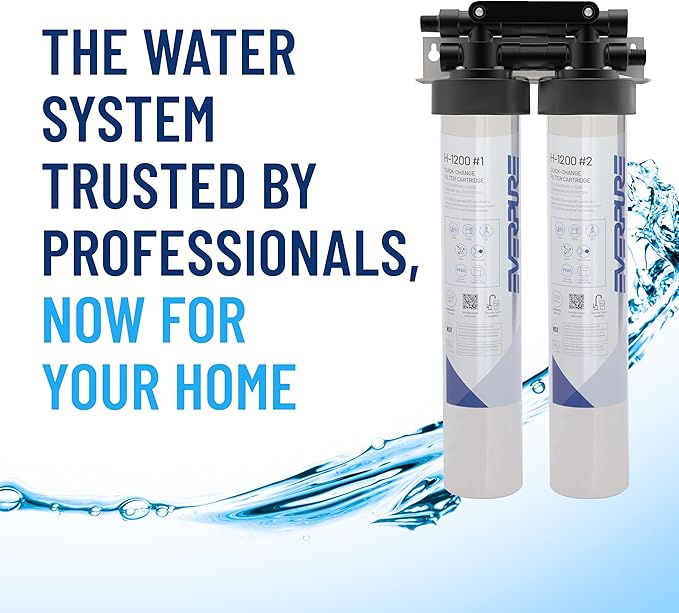 Pentair Everpure H-1200 Drinking Water System, EV928200, NSF Certified to Reduce Lead & PFOA/PFOS, Dual Cartridge System with Filter Head, Cartridges and Hardware, 1,000 Gallon Capacity, 0.5 Micron