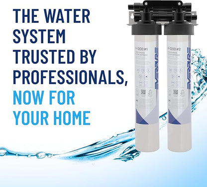 Pentair Everpure H-1200 Drinking Water System, EV928200, NSF Certified to Reduce Lead & PFOA/PFOS, Dual Cartridge System with Filter Head, Cartridges and Hardware, 1,000 Gallon Capacity, 0.5 Micron