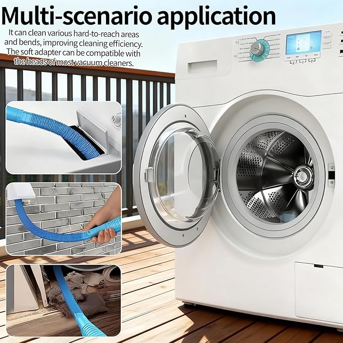 Dryer Vent Cleaner Kit - Universal Vacuum Hose Attachment & Lint Brush, Effectively Clean Clogged Dryer Ducts, Fit Most Vacuums for Dryer, Refrigerator Coils & Behind Appliances (Black)