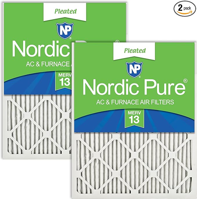 Nordic Pure 25x25x1 (Actual Size: 24 1/2 x 24 1/2 x 3/4) Pleated MERV 13 Air Filters 2 Pack