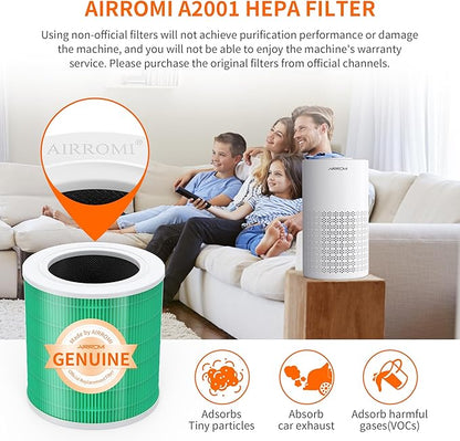 AIRROMI A2001 HEPA Air Purifier Replacement, 3-In-1 Original Filter, Removes 99.97% of 0.3 Micron Particles, Green Activated Carbon Filter - Toxin Absorber Specialty-1 Pack