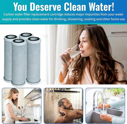 CFS – 4 Pack Radial Flow Carbon Water Filter Cartridges Compatible with CB3, GE FXUVC, FXULC, CBC-10 Models – Removes Bad Taste – Whole House Replacement Filter Cartridge – 0.5 Micron – 10" x 2.5"