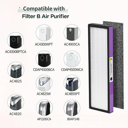 FLT4850PT HEPA Filter B Replacement Compatible with Guardian Technologies Filter B for Models AC4850PT, AC4825, AC4300BPTCA, CDAP4500BCA, AC4820, AC4900 and More, 4x H13 HEPA + 6x Pre-Filters
