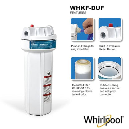 Whirlpool Under Sink Water Filtration System WHKF-DUF | Push-in Quick Connect, 1 Carbon Filter & Installation Kit Included | Reduces Chlorine Taste & Odor, Sediment