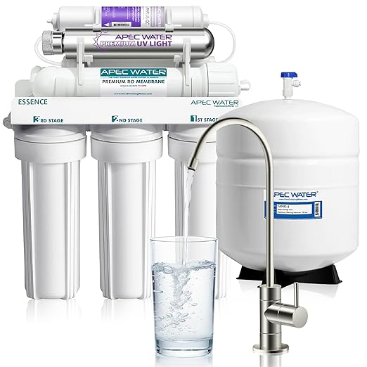 APEC Water System ROES-PHUV75 Essence Series Top Tier Alkaline Mineral pH+ and UV Ultra-Violet Sterilizer 75 GPD 7-Stage Ultra Safe Reverse Osmosis Drinking Water Filter System