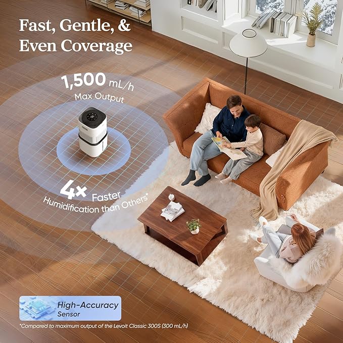 LEVOIT Superior 6000S Smart Evaporative Humidifiers for Home Whole House up to 3000ft², 23L, Last 72-Hour, Premium Filter, Dry Mode, Wheels & Water Fill Hose, Foldable Storage, Sleep Mode, New Edition