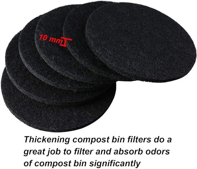 ddLUCK 6 Pack Kitchen Compost Bin Filter, Round Food Waste Bins Activated Carbon Filters,Replaceable Extra Thick Charcoal Filters for Odour Remove All Caddy Bucket,1cm Thickness