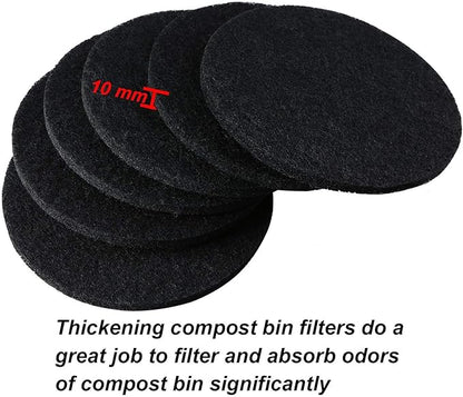 ddLUCK 6 Pack Kitchen Compost Bin Filter, Round Food Waste Bins Activated Carbon Filters,Replaceable Extra Thick Charcoal Filters for Odour Remove All Caddy Bucket,1cm Thickness
