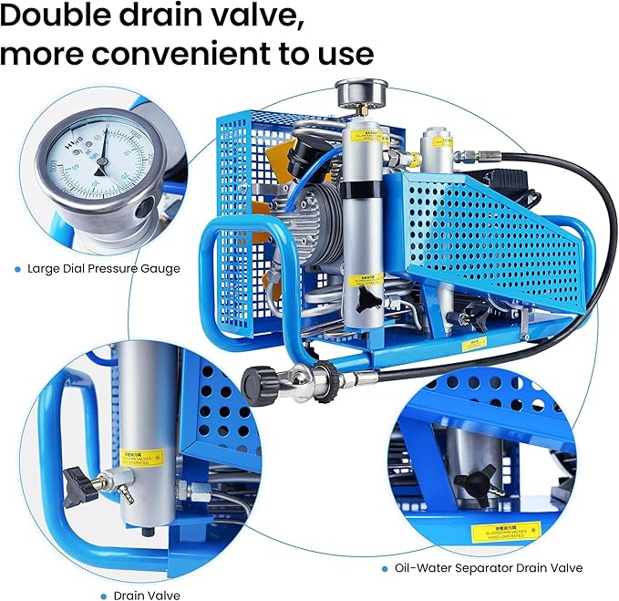 TUXING 4500Psi PCP Air Compressor | 300Bar High Pressure Diving Compressor | Auto Stop | 3.5CFM100L/min Air Flow | Scuba Breathing Snorkeling Water Sport Paintball 110V 60HZ Single-phase (TXESB042)