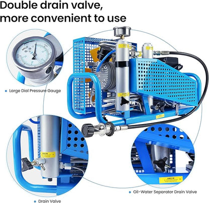 TUXING 4500Psi PCP Air Compressor | 300Bar High Pressure Diving Compressor | Auto Stop | 3.5CFM100L/min Air Flow | Scuba Breathing Snorkeling Water Sport Paintball 110V 60HZ Single-phase (TXESB042)