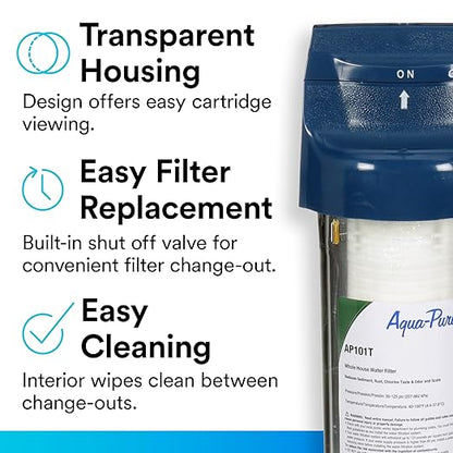 3M Aqua-Pure AP101T Whole House Transparent Water Filter Housing, Ideal for 1-2 Bath Homes, Standard 1-high Drop-in Cartridge