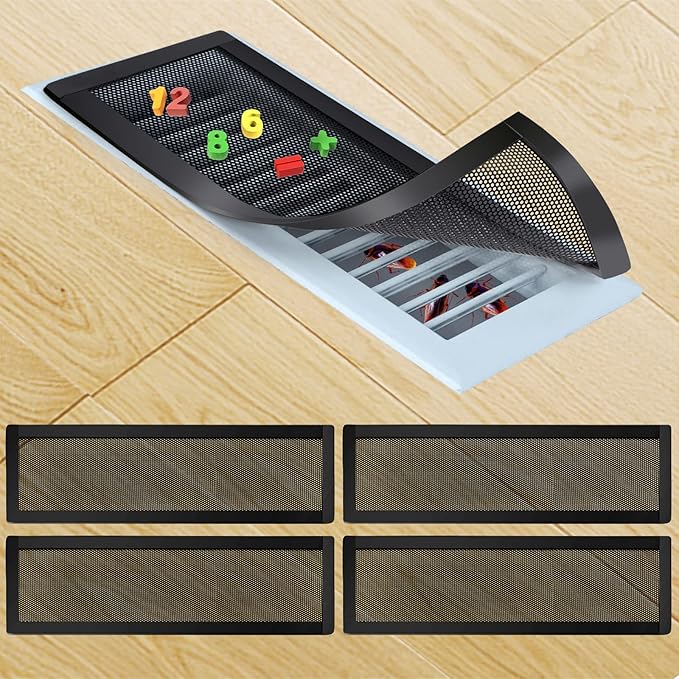 Magnetic Floor Register Vent Covers, 4 x 14 Inch Air Vent Filter Mesh, Sticky Magnet PVC Vent Screen Net for Wall Ceiling Floor Catches Toys Snacks Pet Hair and Pet Food 4 Pack