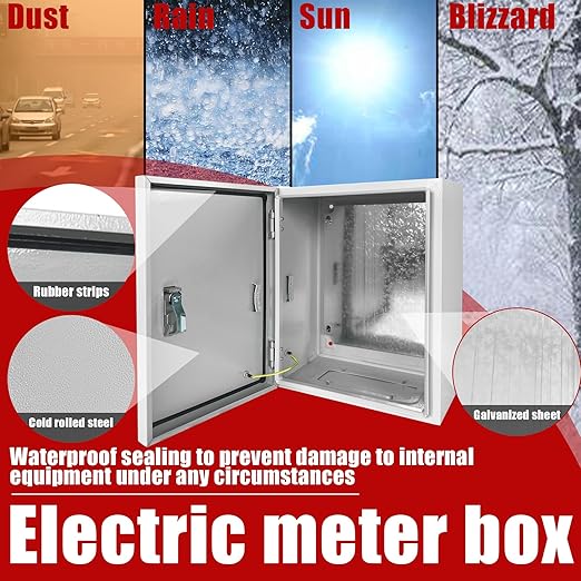 Electrical Box 16 x 12 x 8 Inch Indoor Outdoor Electrical Enclosure Box Steel Junction Box Wall Mounted Universal Electrical Project Box with Safety Locks and Mounting Plates