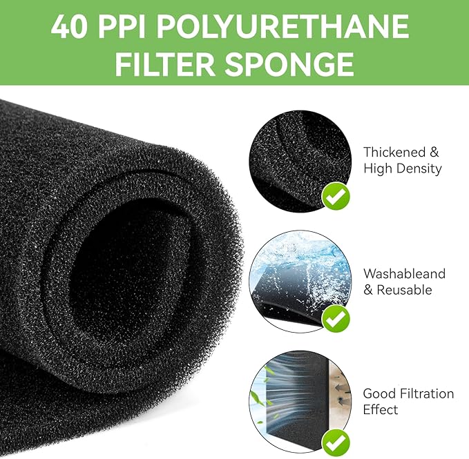 BF-2 Air Filter Foam Sheet Material Universal Filter Foam for UNI 12" x 24" x 3/8" - 40 PPI Air Filter Aquarium Sponge Filter Fit Air Conditioner, Purifier, Aquarium for Cutting and Washable