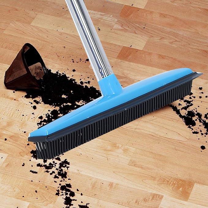 Multifunctional Broom, Telescopic Carpet Rake Rubber Pp 12.6in Brush Easy Wash Floor Carpet Broom for Pet Hair Dust Removal Tile Window Cleaner (Blue)