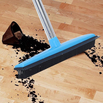 Multifunctional Broom, Telescopic Carpet Rake Rubber Pp 12.6in Brush Easy Wash Floor Carpet Broom for Pet Hair Dust Removal Tile Window Cleaner (Blue)