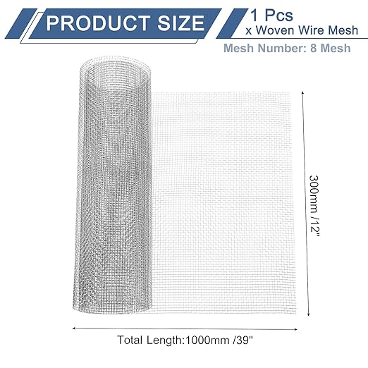 uxcell 8 Mesh 39" x 12" Woven Wire Mesh, 304 Stainless Steel Air Vent Filter Screen, Window Screen Mesh for DIY Projects Vents Cover Filtration Animals Fence
