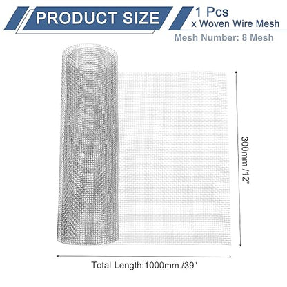 uxcell 8 Mesh 39" x 12" Woven Wire Mesh, 304 Stainless Steel Air Vent Filter Screen, Window Screen Mesh for DIY Projects Vents Cover Filtration Animals Fence